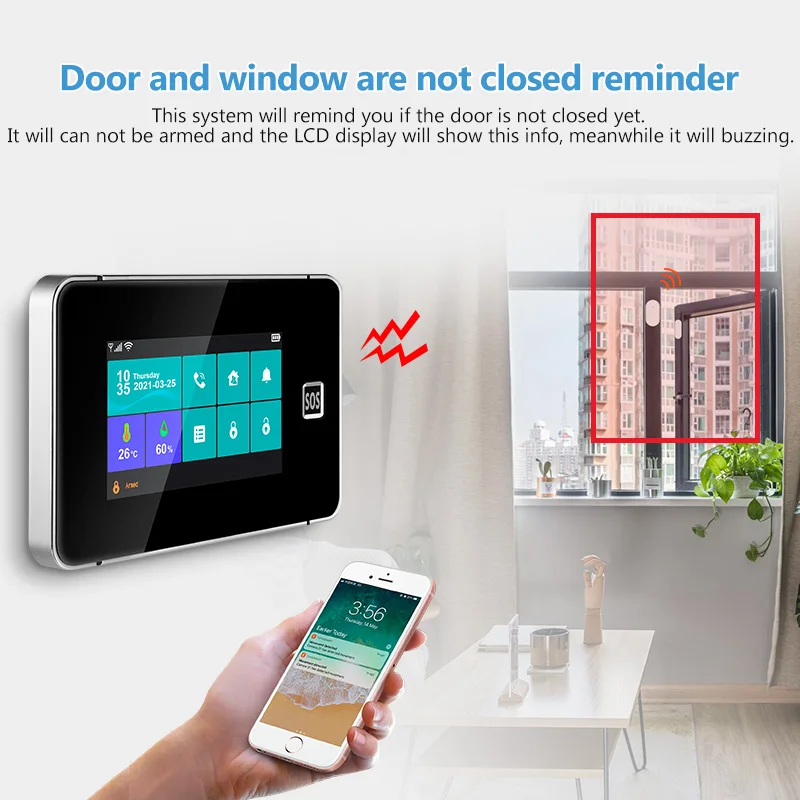 KERUI Smart Life 4G WiFi Burglar Alarm 4.3 Inch Touch Screen Home Alarm System GSM Alarm Kit G64B PIR Motion Sensor Door Sensor