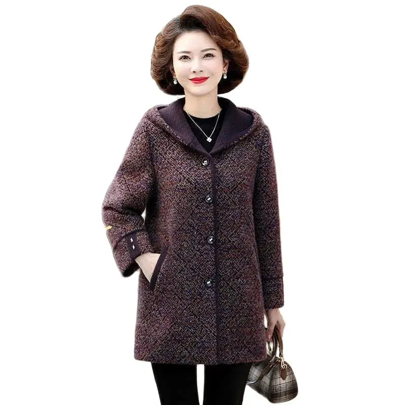 Noble Mother\'s 2023 New Autumn and Winter Mink Fur Coat Women\'s Foreign Coat Middle-Aged and Elderly Women\'s Woolen Coat