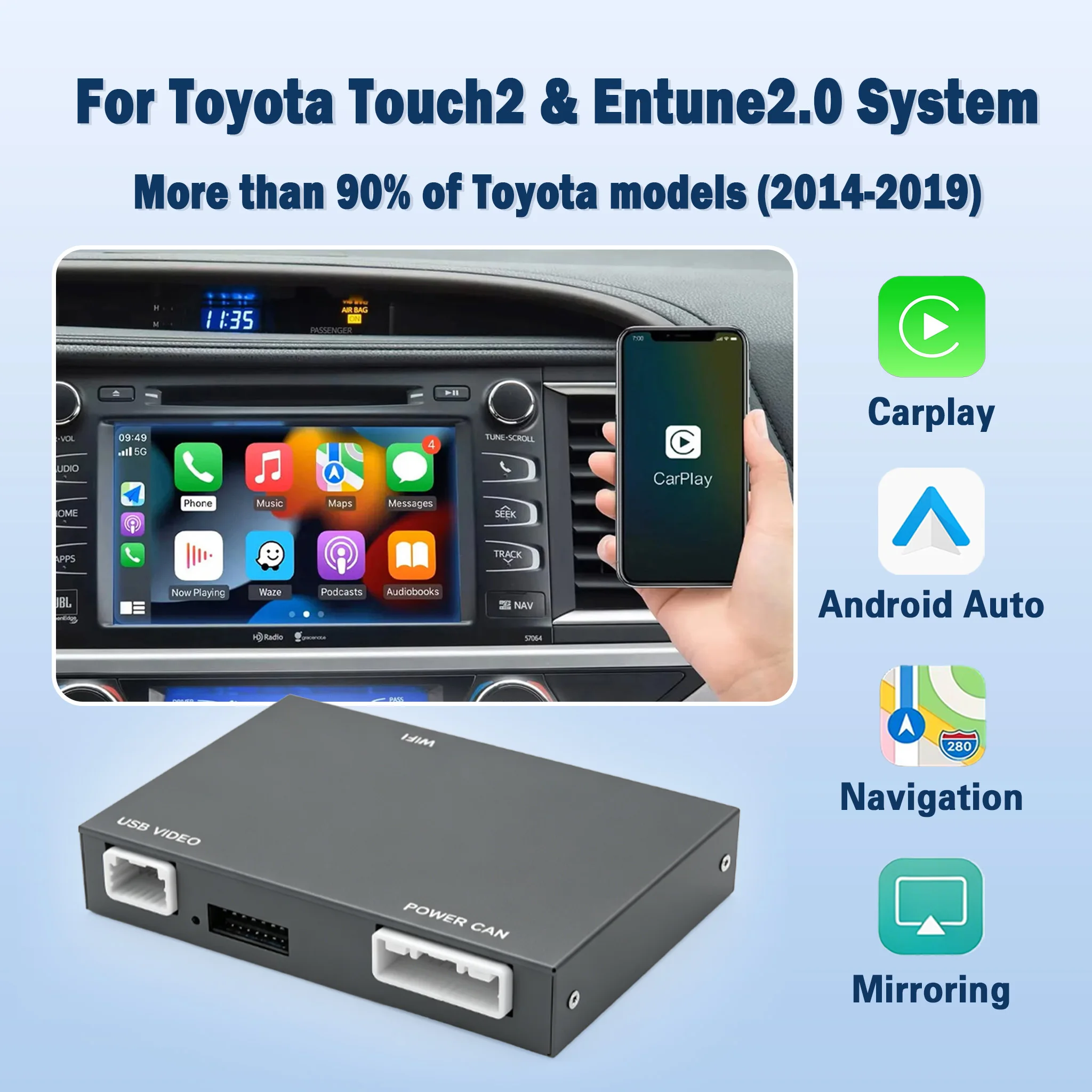 Wireless CarPlay Android Auto Module For TOYOTA 2014-2019 Touch2 Entune2.0 RAV4 Corolla Camry CHR Tacoma Highlander Prius Yaris