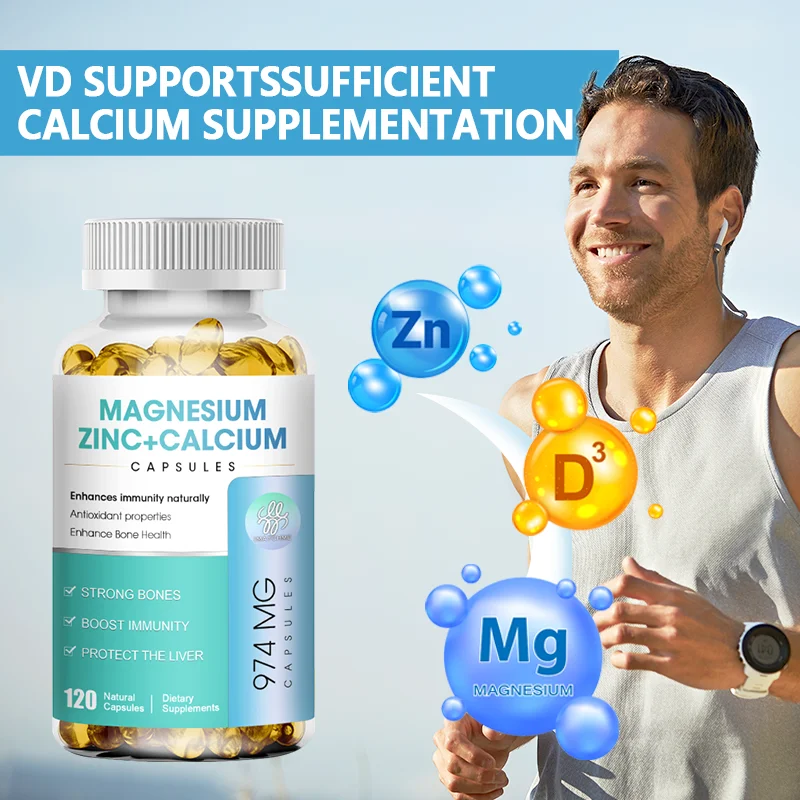 

Calcium Magnesium Zinc D3 Supplement Support Immune & Supporting Bone Strength, Joint Health Vitamins Capsules