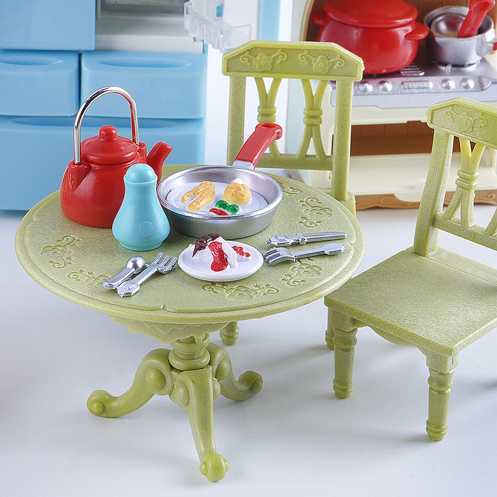 مجموعة أثاث مصغر DIY مجموعة المطبخ طاولة الطعام الخبز الغذاء نموذج 1:12 لعبة الثلاجة هدية