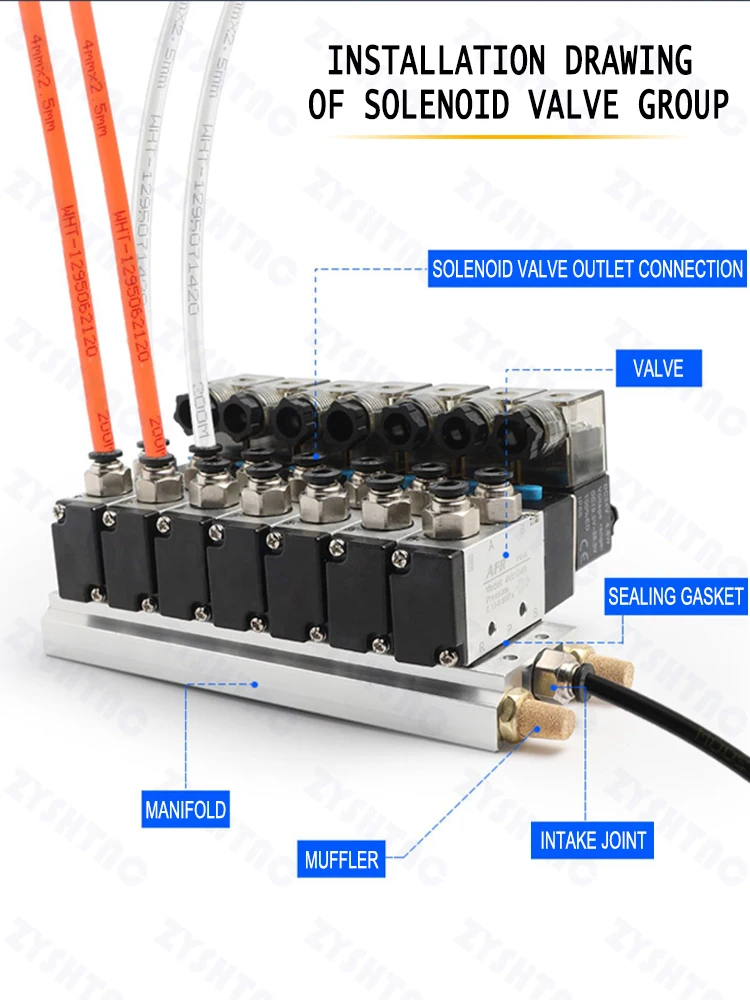 12/24V DC 110/220V AC Multi Option 4V210-08 Pneumatic Solenoid Valve Block With Muffler Fitting Base Manifold 2/3/4/6 Way