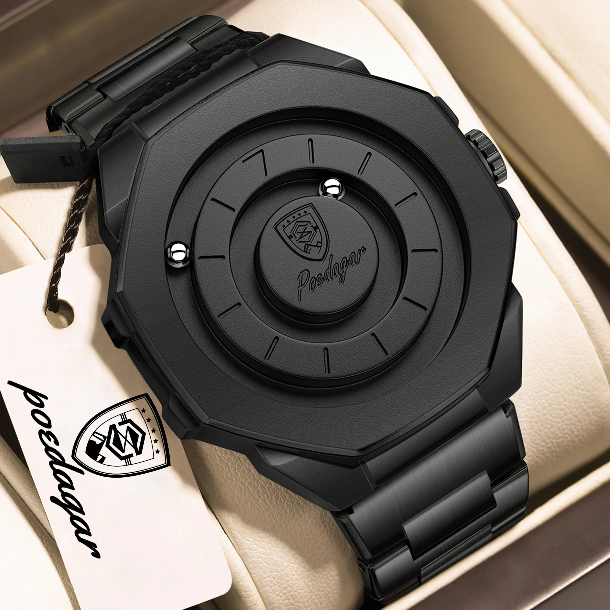 POEDAGAR Fashion Unique Men Watch Elegant Waterproof Stainless Steel Man Wristwatch Quartz Big Dial Business Men's Watches Reloj