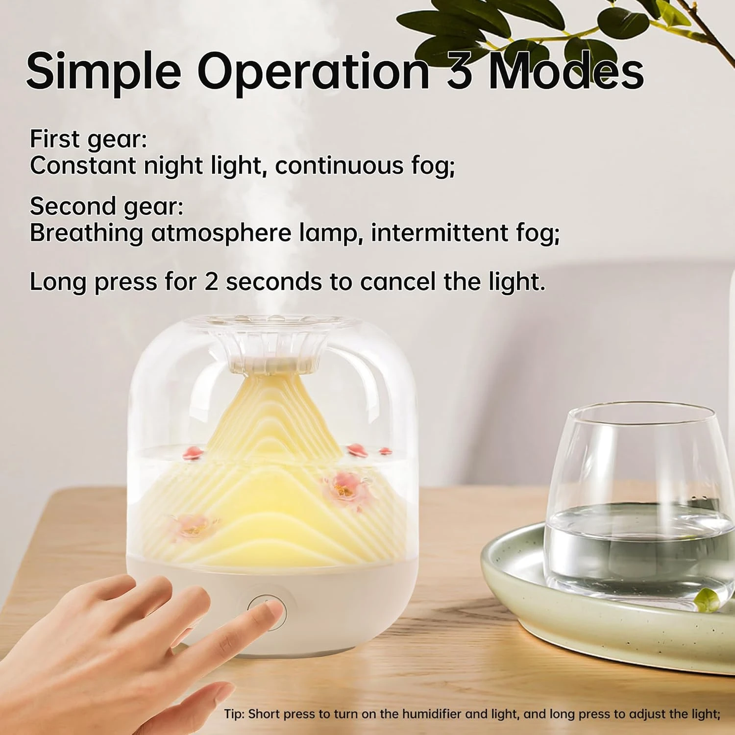 مرطب صغير بتصميم مناظر طبيعية لغرفة النوم الصغيرة - فوهة USB نانو الانحلال للنباتات والمكتب والسيارة وغرفة الأطفال مع N