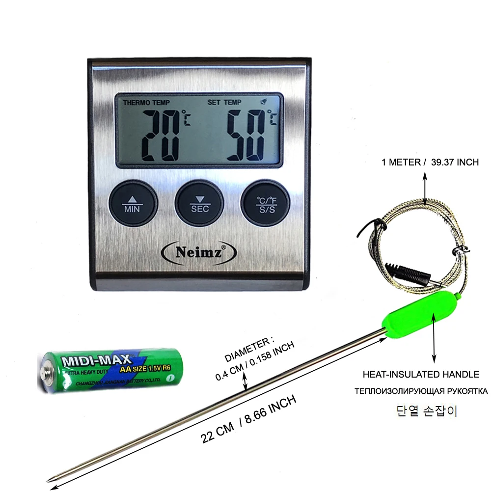 

Digital BBQ Roast Meat Thermometer for Kitchen Oven Food Cooking with 22cm Long Temperature Sensor Probe for Milk Sugar Liquid