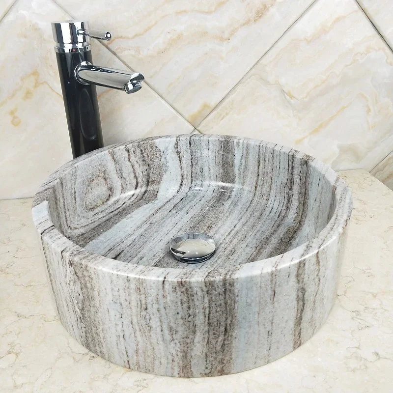 Lavabo de grano de madera de cristal Natural para exteriores, mármol de lujo ligero integrado en el escenario, lavabo artístico