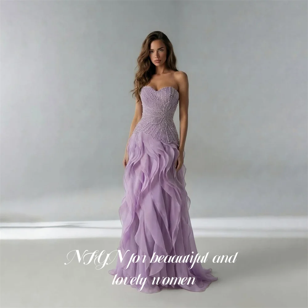 NFYN Lilac Chiffon Party Dress Sweetheart Sleeveless فساتين السهرة Beaded Bodice Night Dress A Line Celebrity Dress Customized