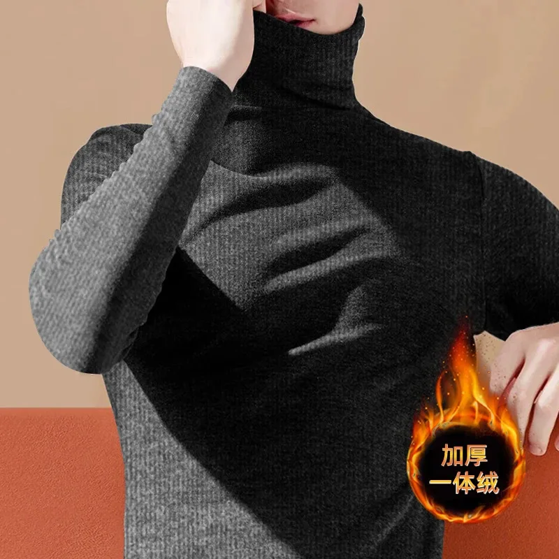 2025 Men's Turtleneck Bottoming Shirt Winter Warm Clothes High Elasticity Inner Turtleneck Long-sleeved T-shirt Men