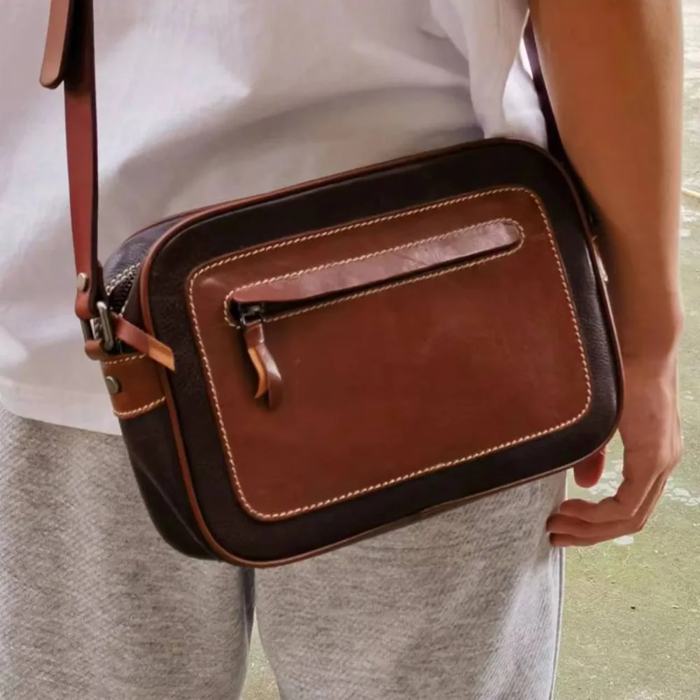

Atmospheric Men's Casual Leather Cowhide Men's Bag Messenger Retro Vegetable Tanned Cowhide Men's Messenger Bag Casual Versatile
