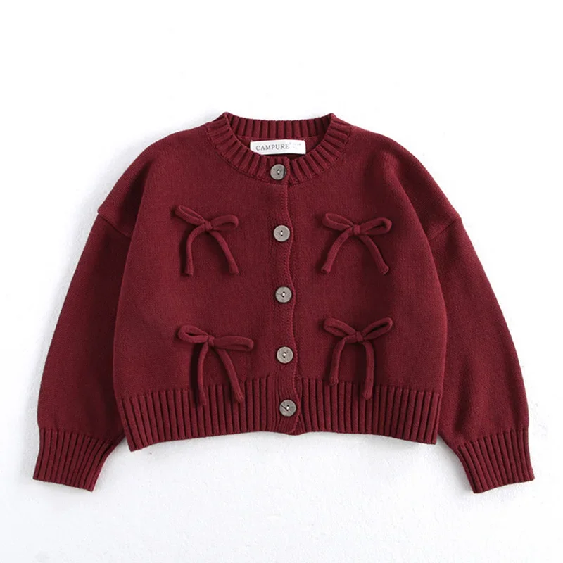 

2025 New Baby Christmas Red Bow Sweater Knitted Cardigan Sweaters Autumn Kids Baby Girls Toddler Children Cardigans Sweater Coat