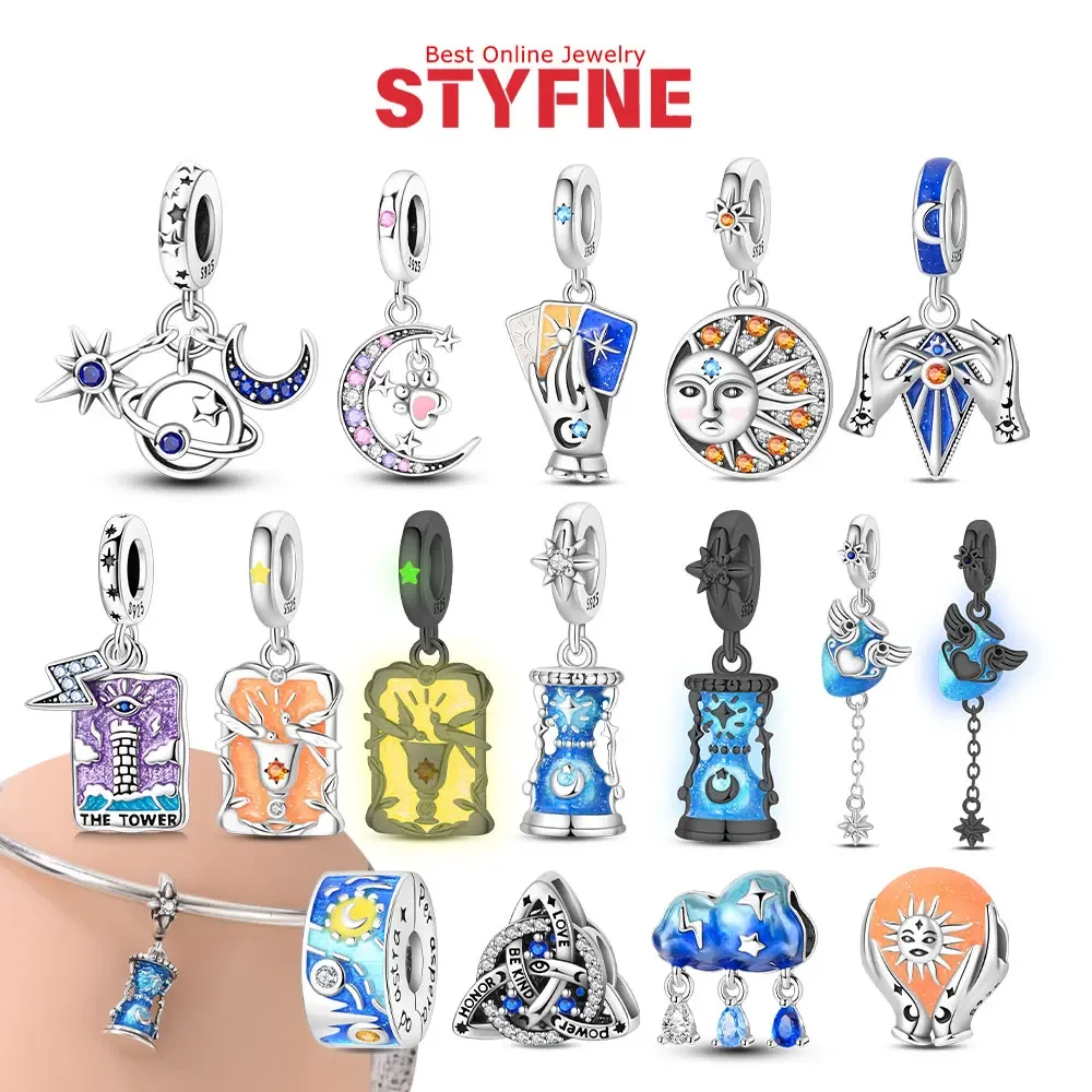 Original 925 Sterling Silver Sun Moon Star Tarot Card Cloud Wing Luminous Beads Fit Bag Charms Bracelet Jewelry Gifts for Women