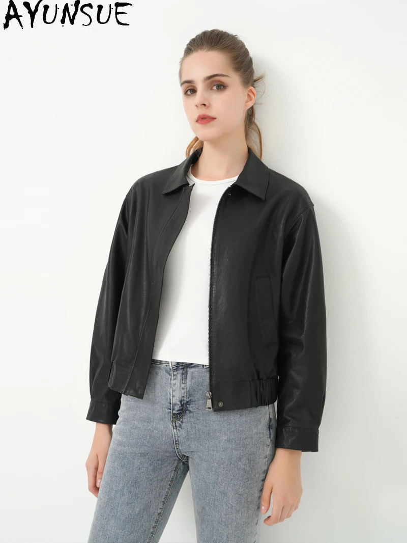 AYUNSUE Genuine Leather Jacket Women Clothes 2025 Spring Autumn Sheepskin Coats New Leather Coat Vegetable Tanning Jaqueta Couro