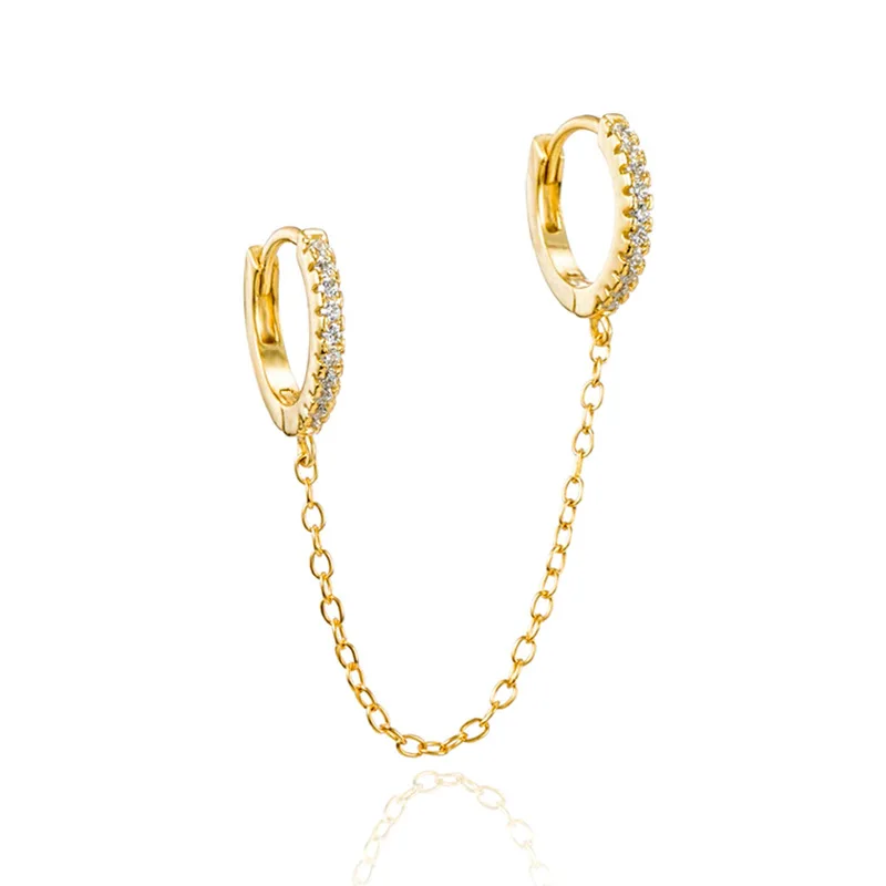 Orecchini a cerchio con catena a maglia con zirconi in acciaio inossidabile Color oro argento per donna uomo piccoli gioielli Piercing per orecchini con cartilagine Huggie