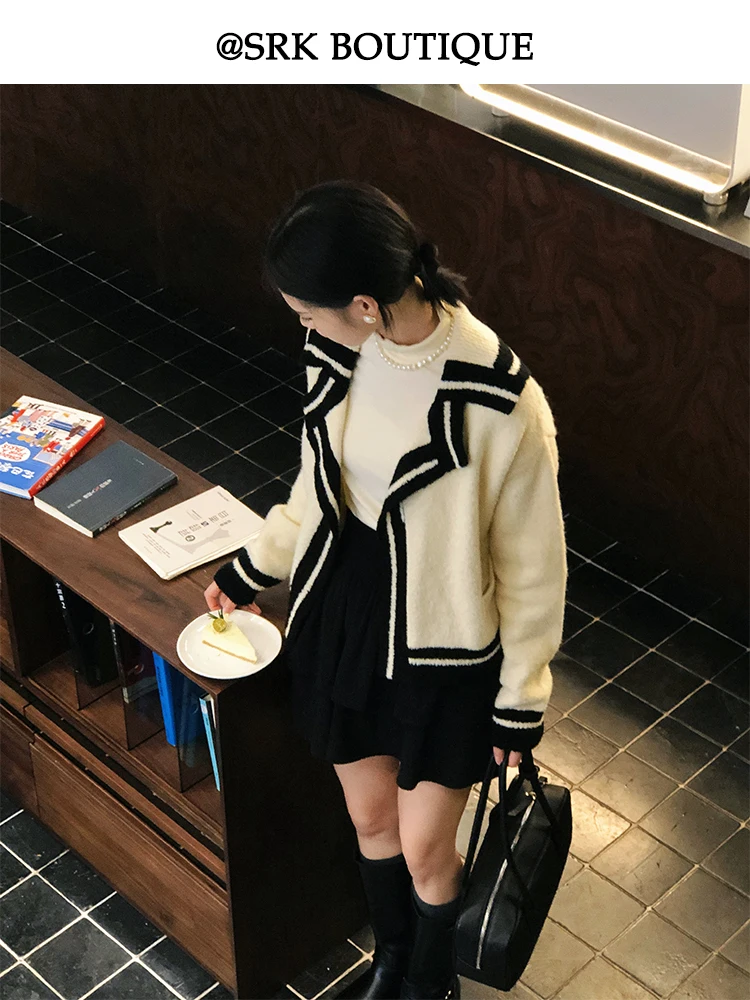 

SRK женский вязаный свитер цветной дизайн осень-зима новый Sle универсальный утягивающий открытый кардиган верхняя одежда для поездок на работу Sle