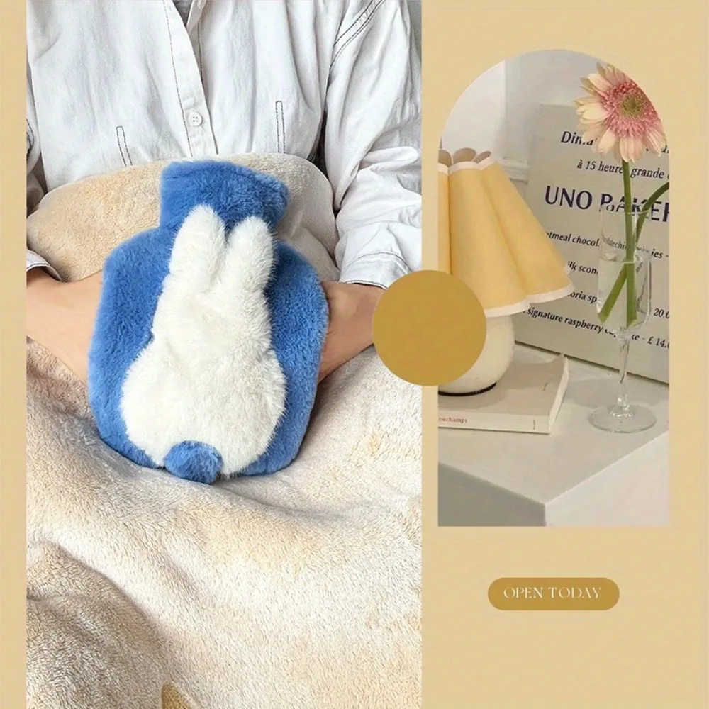 Botella de agua caliente de PVC no eléctrica: calentador de manos de felpa suave con cola de conejo, utiliza para el calor del invierno y los regalos