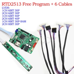 RTD2513 mini LCD driver board HDMI to LVDS Controller jump cap program +6pcs lvds cable kit 30P 40P 1/2CH 6/8 BIT with Audio