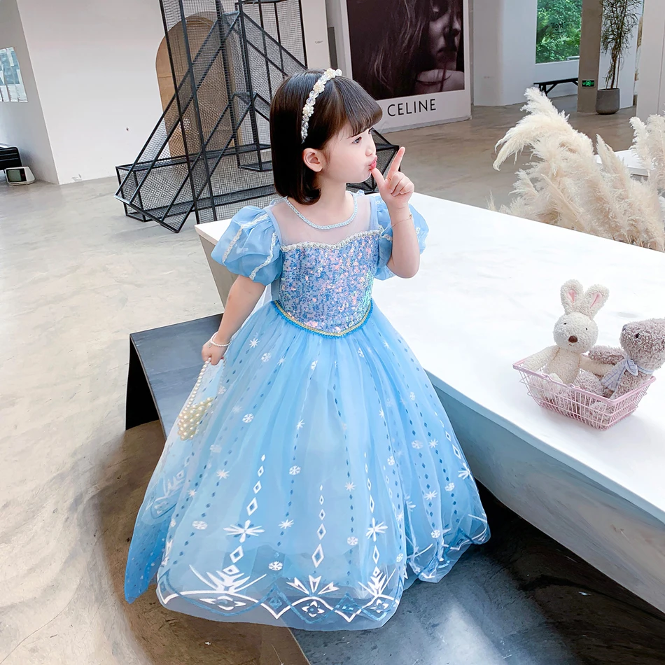 Meninas Elsa Vestido Princesa Cosplay Traje Crianças Fantasia Crianças Vestidos Carnaval Vestidos Snow Queen Sequins LED Piscando Luz