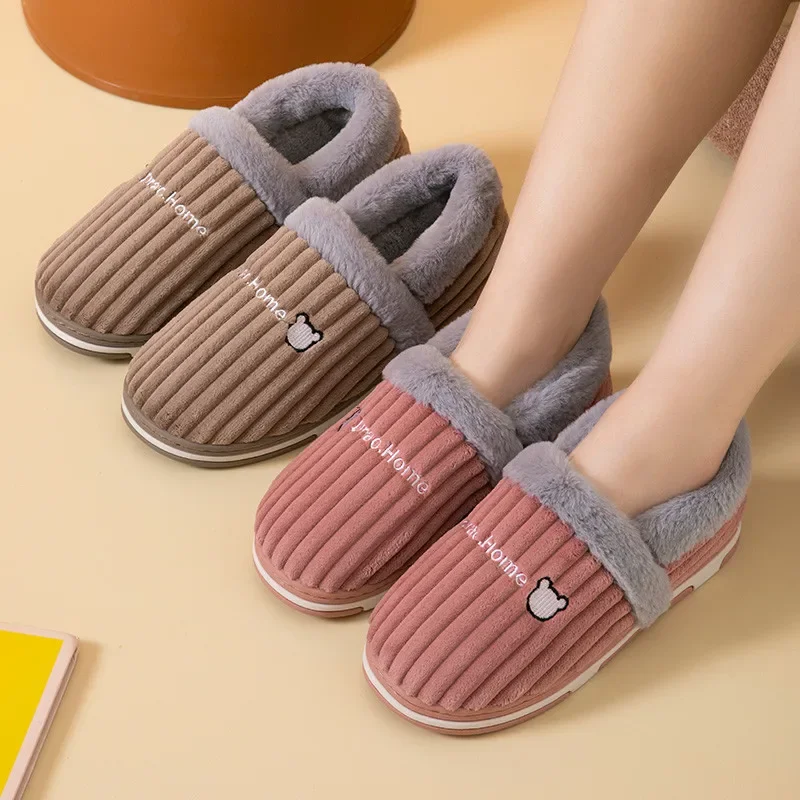 Warm Home Slippers for Men Winter Thicken Plush Shoes Male Flip Flops Women Couples Indoor Casual Non Slip Soft Furry Slides