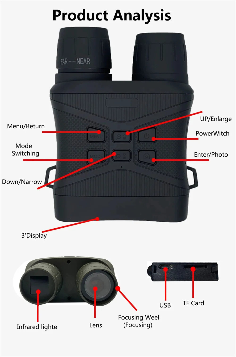4K UHD 42MP 3inch Infared Digital Night Vision Binoculars&Scouting 5x Zoom Day and Night Vision Goggles Telescope for Hunting