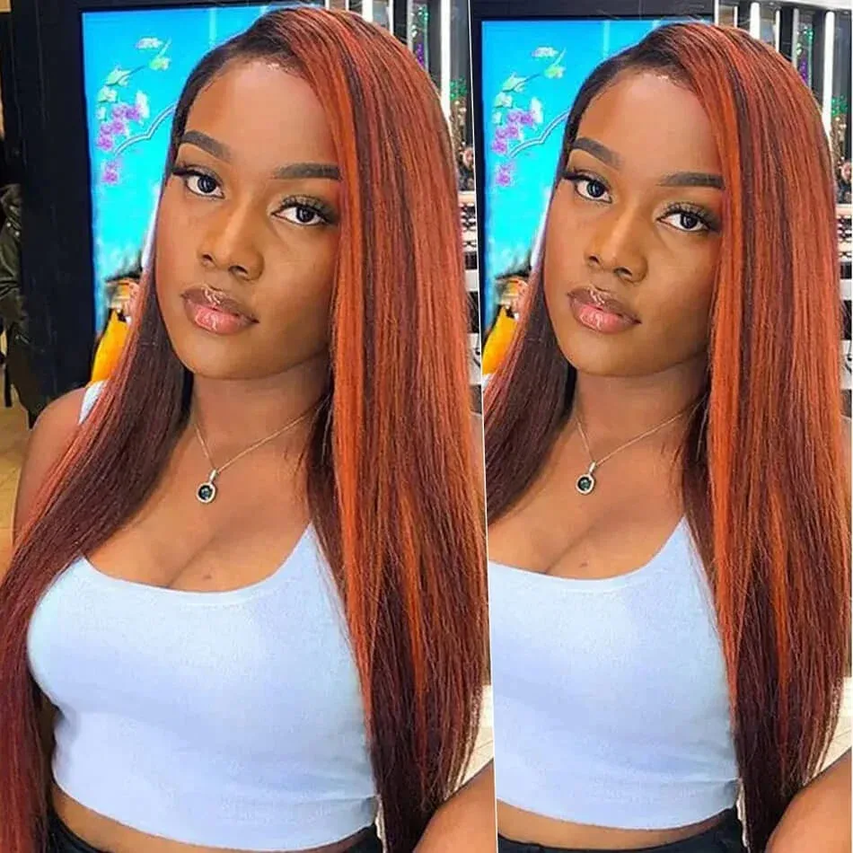 

P4/350 Ginger Brown 5x5 Transparent Pre-Cut Lace Front Closure Wigs Human Hair Lace Straight Brazilian Virgin Hair 200% Density