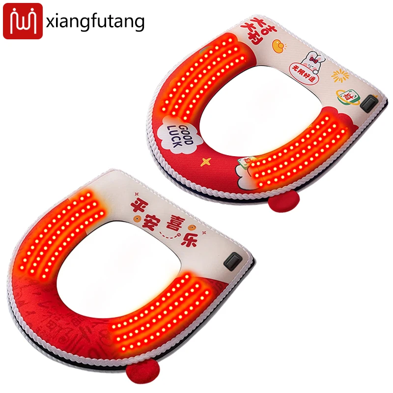 

Red Light Heated Toilet Seat Cushion Cover Three Time & Temperature Settings Heating Toilet Seat Cover Soft Thicker Warmer Pad