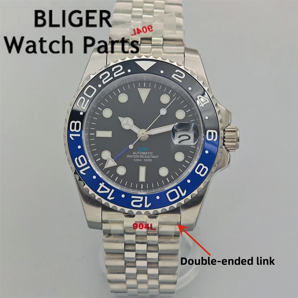 BLIGER GMT Watches Men's Luxury Sapphire Automatic Mechanical Watch 40MM Stainless Steel Waterproof Watch Luminous Ceramic Bezel