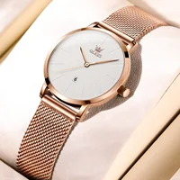 OLEVS, reloj de moda de lujo para mujer, reloj de pulsera de cuarzo resistente al agua de acero inoxidable para mujer, relojes originales simples y elegantes para mujer