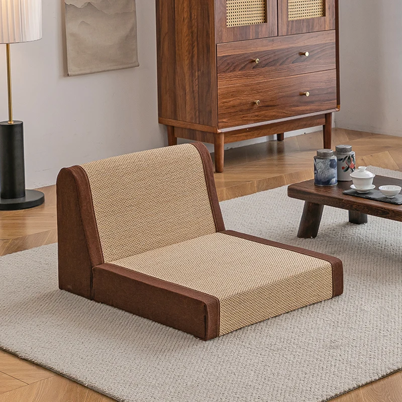 Japanese Bamboo Silk Floor Chair Backrest Tatami Seat Legless Meditation Stool Portable Balcony