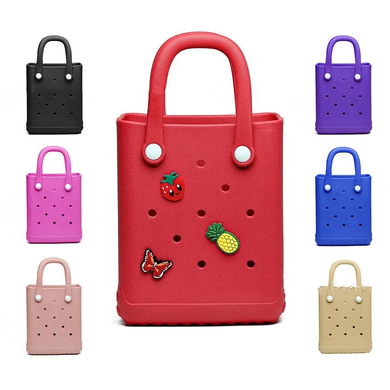 Women\'s Cartoon Pattern Handbags Waterproof EVA Handmade DIY Hole Paste Toy Decoration Beach Tote Portable Travel Mini Phone Bag