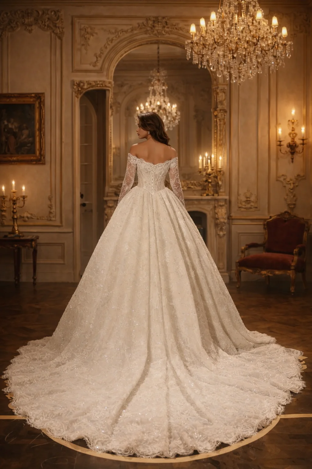 Customized Sparkling Lace Long Sleeve Wedding Dress Beaded Lace Luxury Bridal Gown Sequin Back For woman Vestido De Novia