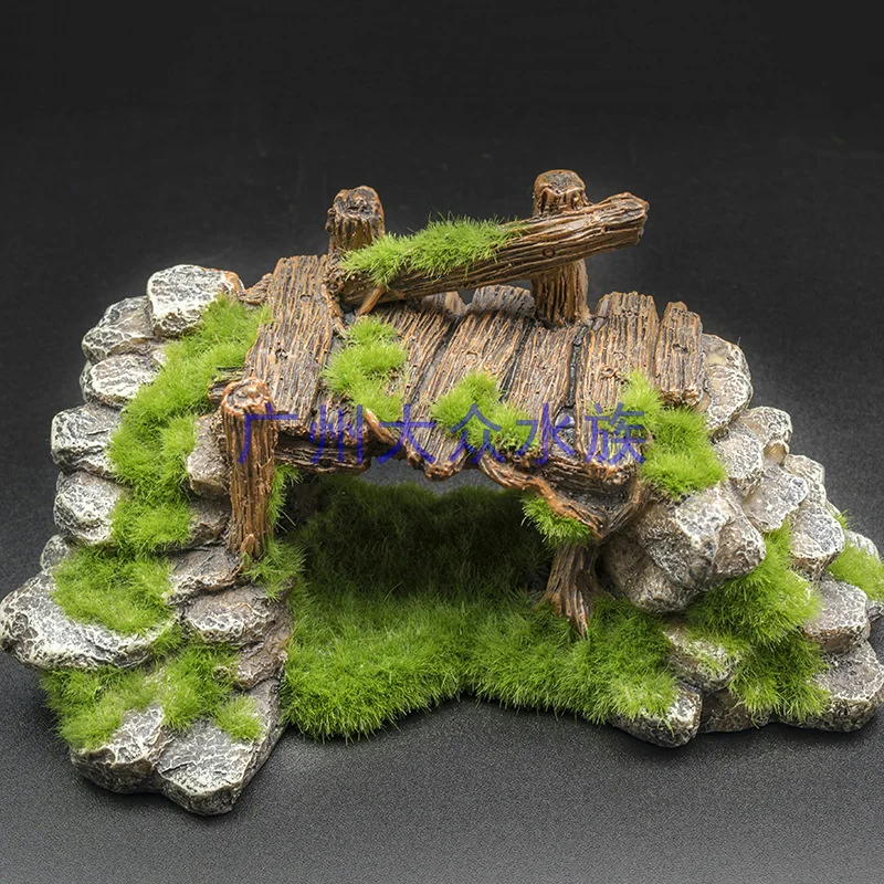 

Fish Tank Resin Moss Fluff Bridge Fish Play Cave Decoration Aquarium Decoration Turtle Tank Landscaping Rockery