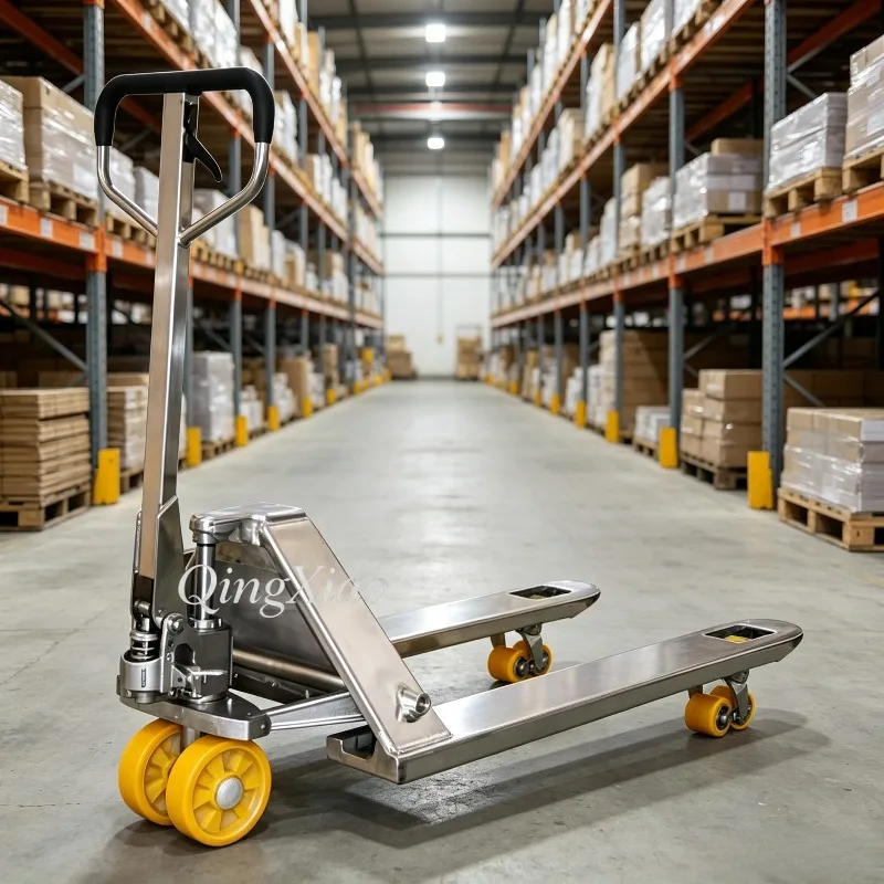 Stainless Steel Manual Hydraulic Pallet Jack 3 Ton Capacity Trolley Equipped Extended Forks Material Loading Unloading Handling