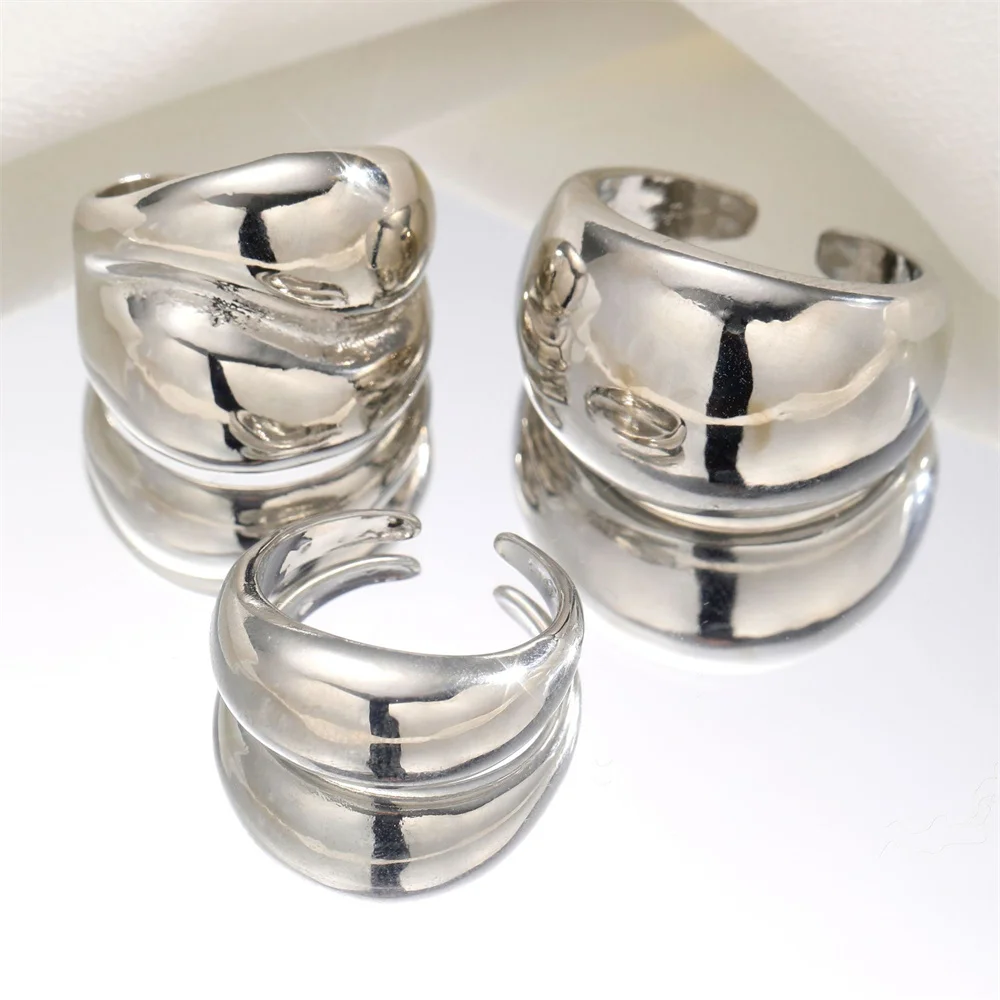 Exaggerated Creative Geometric Curved Surface Ball Ring Fashion Opening Adjustable Three-Piece Set Women'S Jewelry Accessories
