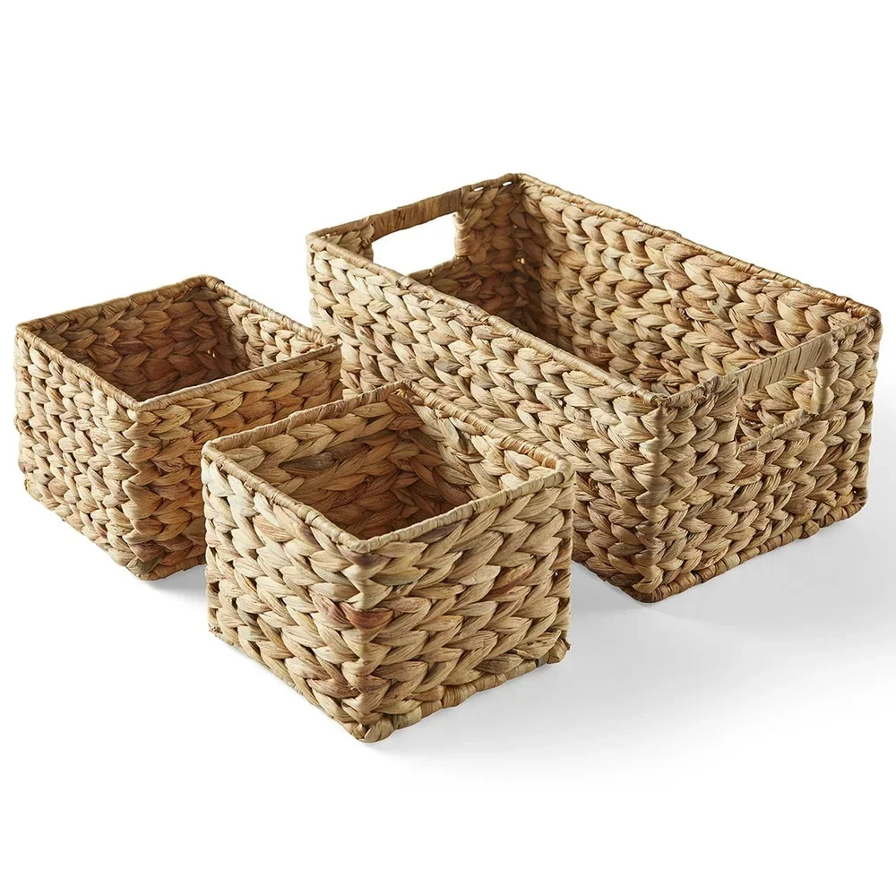 ทอน้ําผักตบชวาธรรมชาติตะกร้าเก็บชุด 3 อเนกประสงค์ Home Office Pantry Closet ตกแต่งห้องน้ํา