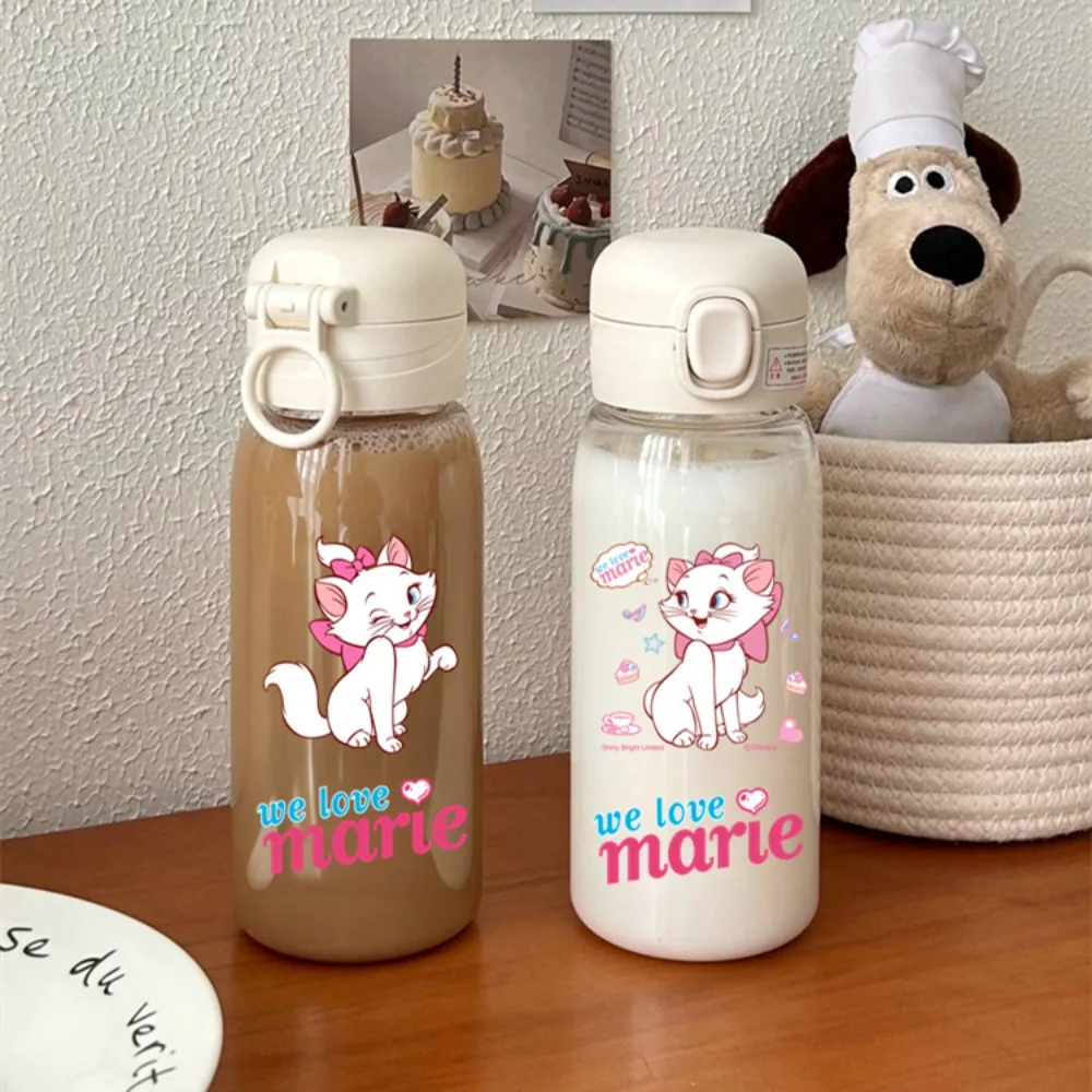 Marie Cat Cartoon 600ml Disney Water Bottle Straw Cup Childrens Portable Leak-proof Drinking Jug Outdoor Camping Travel Sports