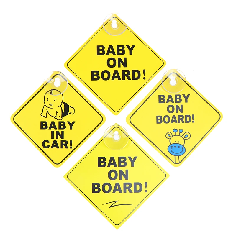 1PC Baby On Board SAFETY Car Window Suction Cup Yellow REFLECTIVE Warning Sign 12CM Car Decor Accesorios Car Sticker