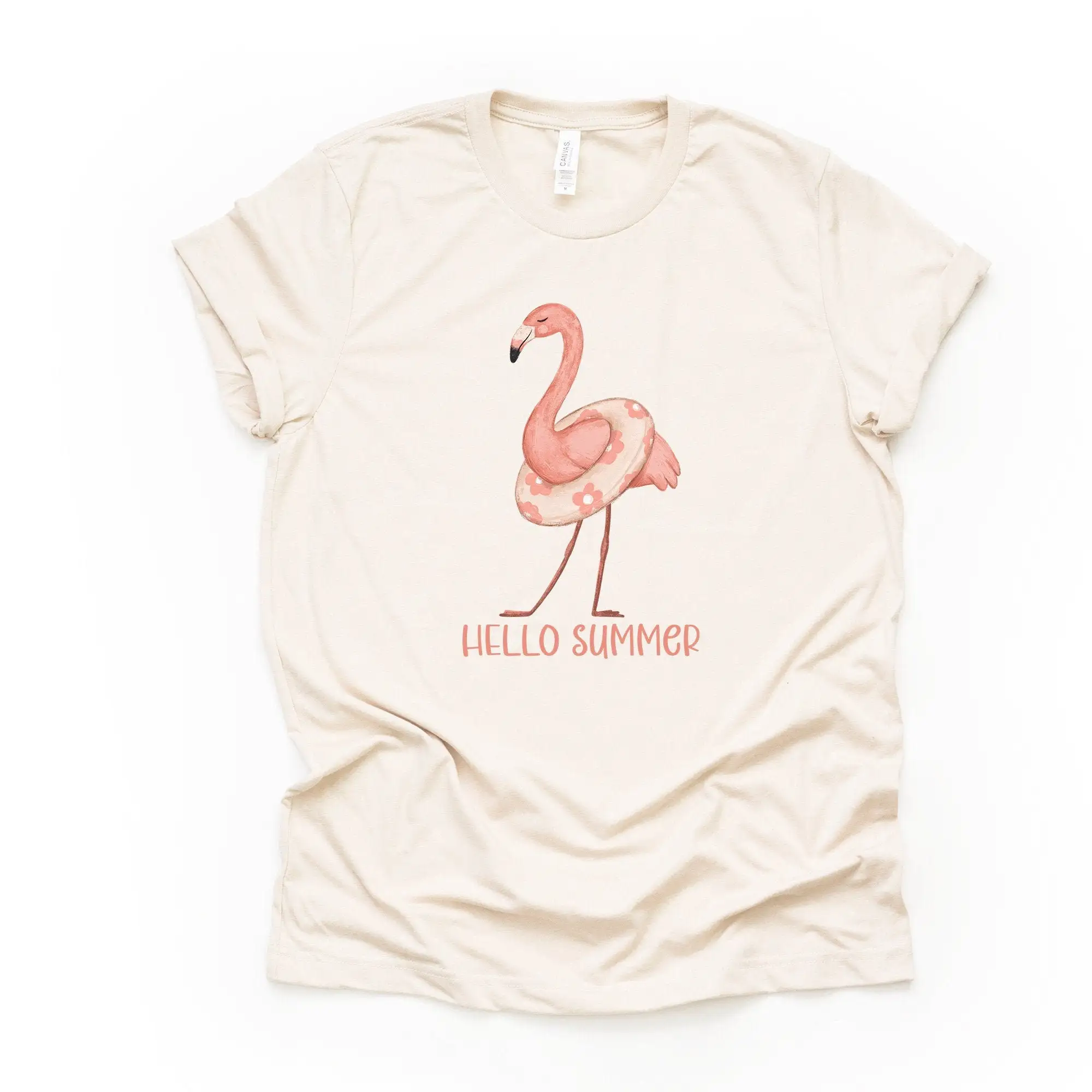 Summer T Shirt Cute Flamingo With Pool Float Hello Design Premium Unisex 4 Color Choices 2X 3X 4X Plus Sizes Available