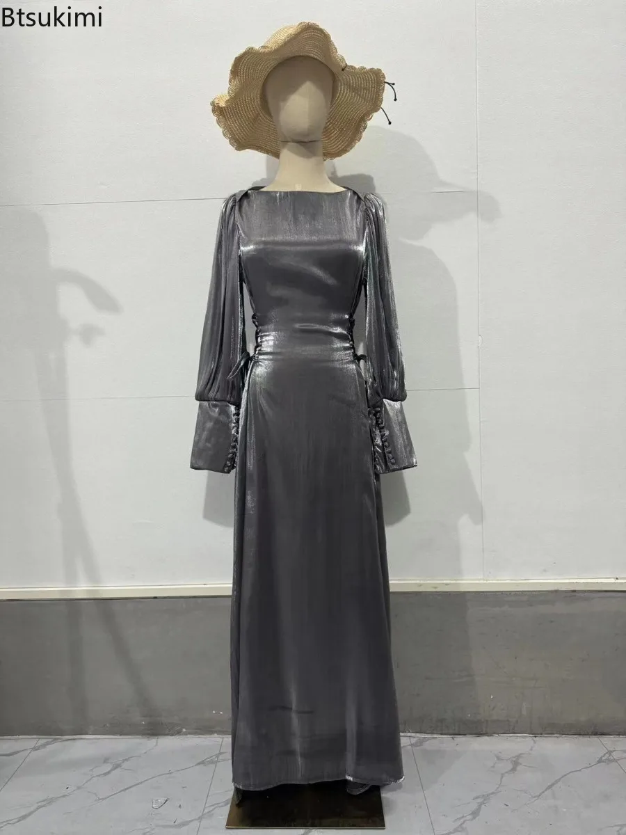 ชุดมุสลิมสําหรับผู้หญิงแฟชั่นซาติน Abayas Ramadan โมร็อกโก Maxi ชุด Saudi Arab Kaftan อิสลามดูไบ Elegant Robe 2025