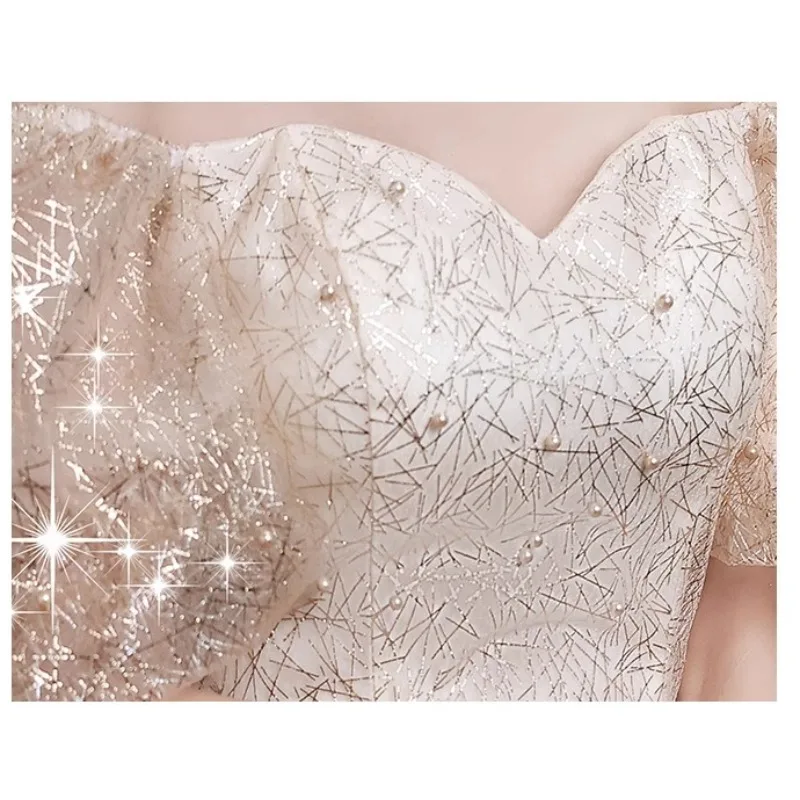 Summer New Champagne Women's Square Collar Evening Dress Fashion Grand Banquet Bridesmaid Dress Student Performance Long Dress