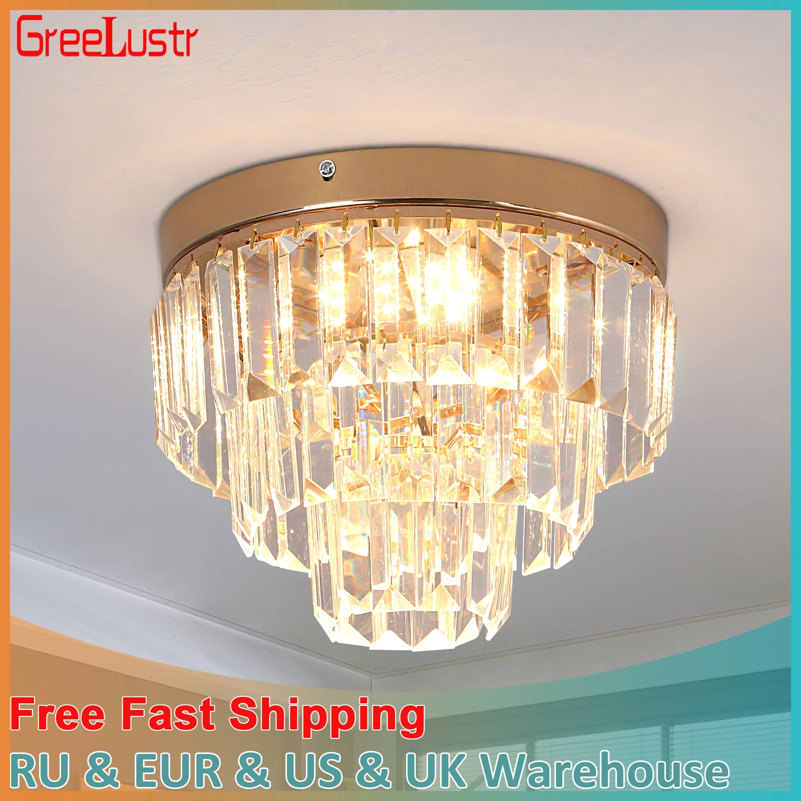 

Modern Crystal Chandelier Pendant Light Luxury Ceiling Lamp Fixture Flush Mount for Bedroom Living Room Kitchen Island Luminair