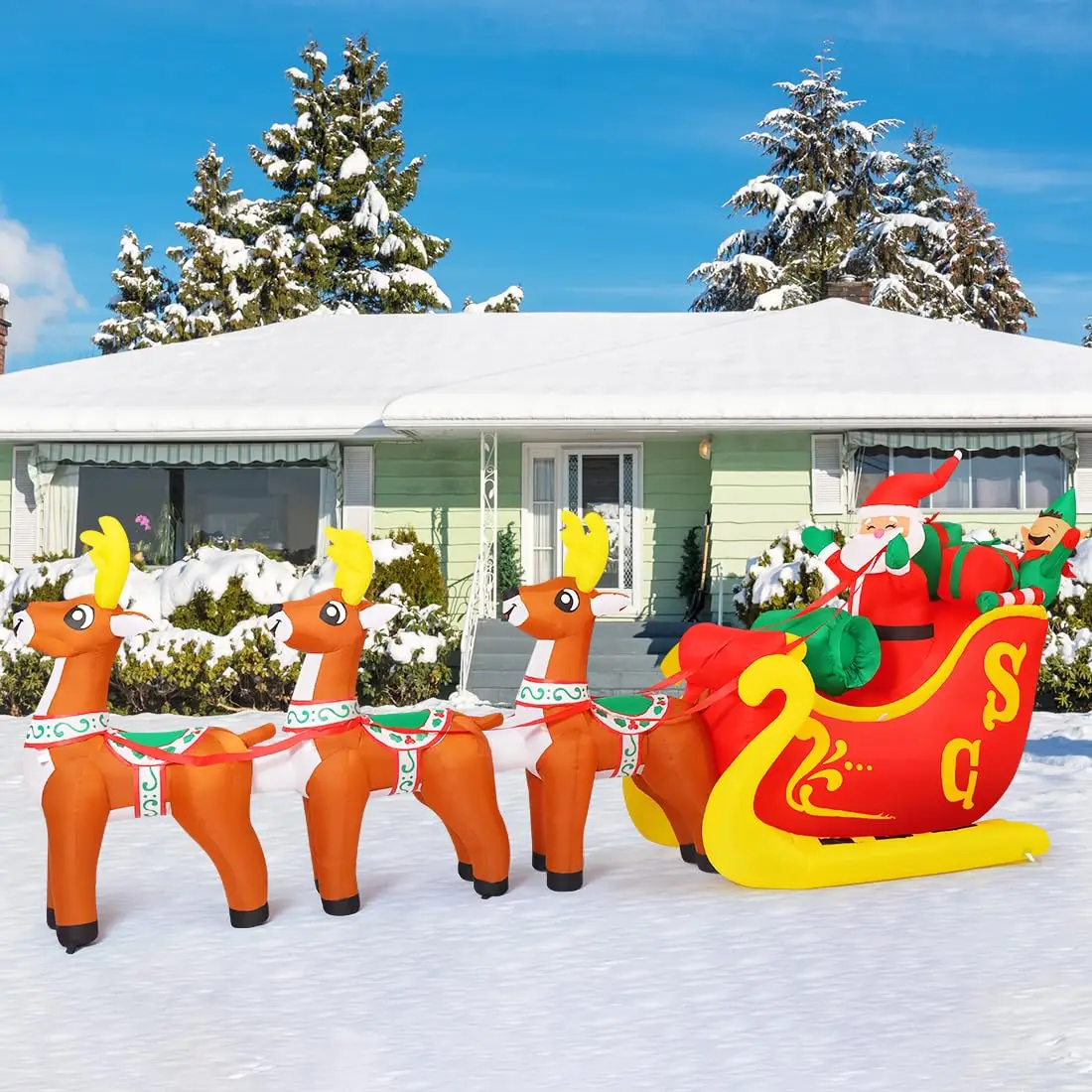 

12 FT Santa Sleigh Inflatable, Inflatable Santa Sleigh and Reindeer, Outdoor Christmas Decorations Clearance with LED Lights