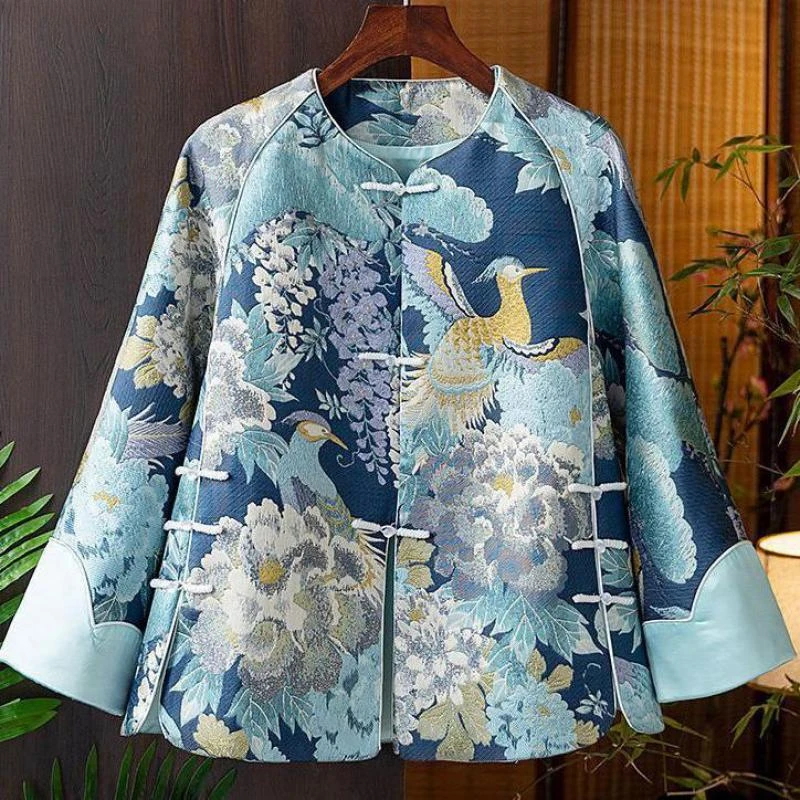 

2024 New Chinese Style Traditional Hanfu Coat Traditional Long Sleeves Tangsuits Blouse Women Retro Jacquard Tang Suits Coat