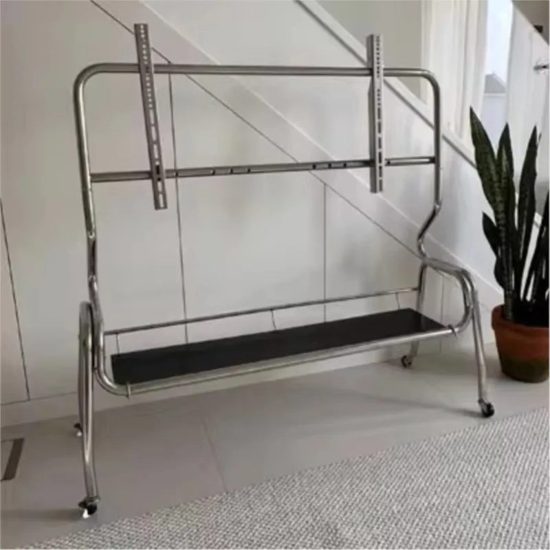 MOMO Metal Paslanmaz Çelik Mobil TV Askı Aparatı Yer Tipi Monitör Arabası Basit Stil Canlı Yayın Odası Ekran Standı