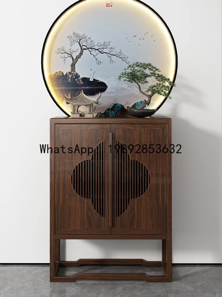 

LYY New Chinese Style Sideboard Cabinet Black Walnut Wood Living Room Wall-Mounted Moon Cabinet Storage Shoe Cabinet Zen Tea