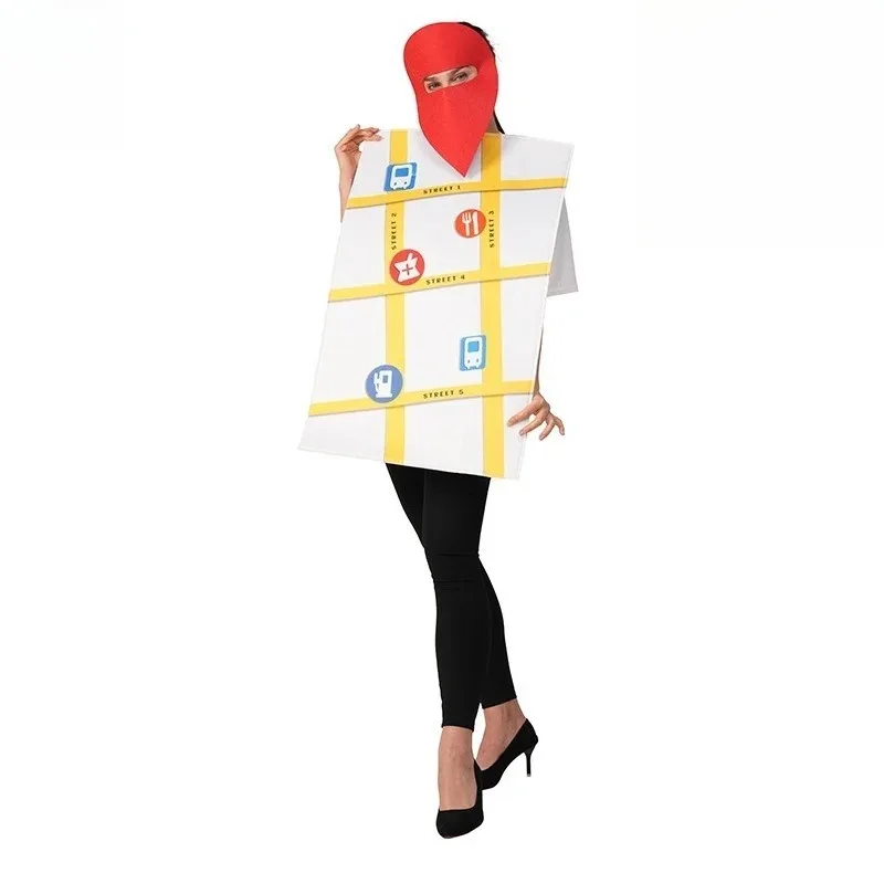 

Map Costume Halloween Men Women Adult Direction Sign Outfit GPS Cosplay Costumes Party Funny Navigator Masquerade Dress Up