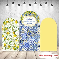 Mehofond Yellow Lemon Bridal Shower Double-Sided Arch Cover Backdrop Wedding Blue and White Porcelain Decor Photo Studio Props