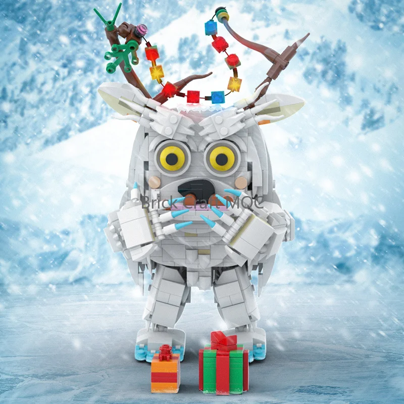 

MOC Christmas Snow Monster Building Blocks Set - Festive Yeti Creature with Antlers & Gifts Model Kit