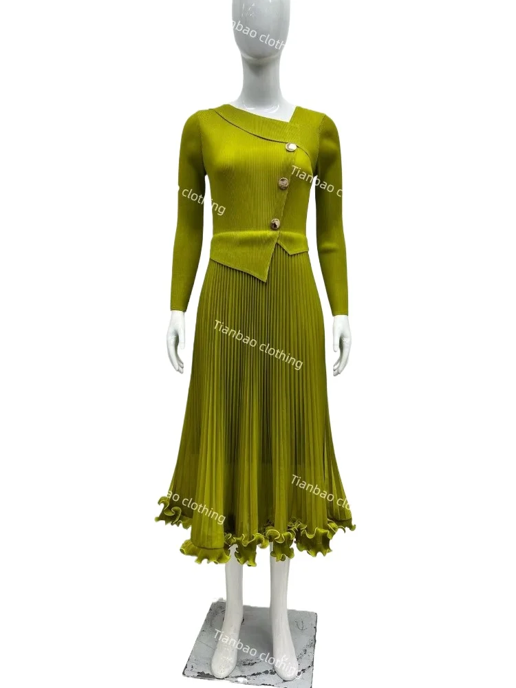 

2025 Autumn Wholesale New Solid Color Dress Dense Edge Suit Collar Temperament Loose Medium and Long Women's Dress