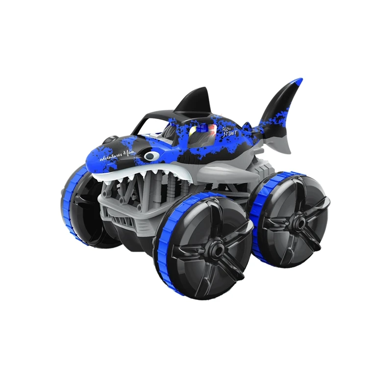 Waterproof Remote Control Amphibious Shark Car 4WD Remote Control Car Non-Slip Stunt Toy Easy Operate Boys Kids Toys(A)