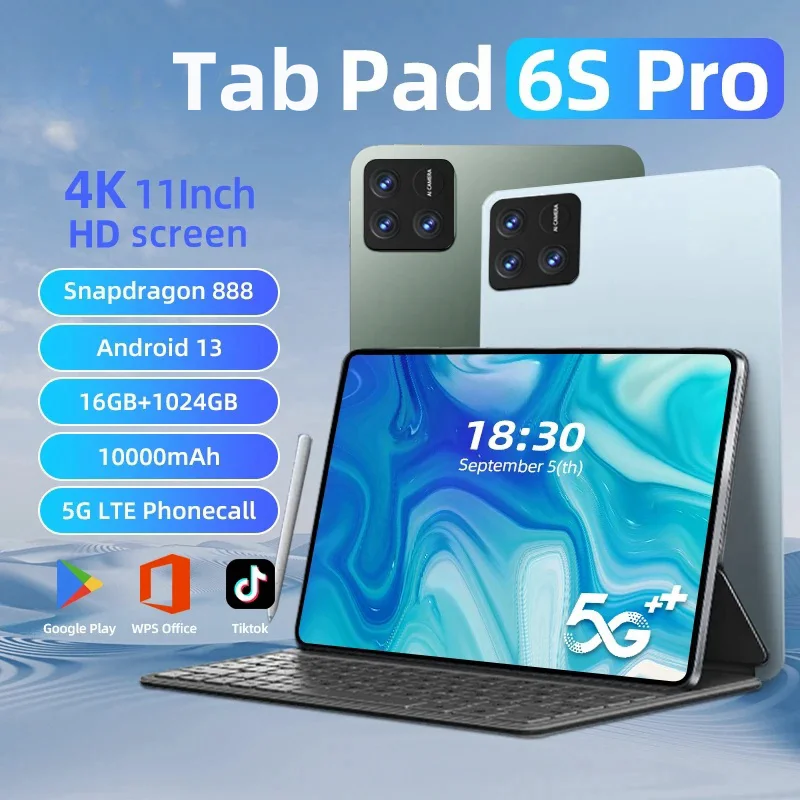 2024 Original Global Version Pad 6S Pro Snapdragon 888 Mi Android 13 Tablet PC 10000mAh RAM 16GB ROM 1TB 5G HD 4K Screen WIFI Mi